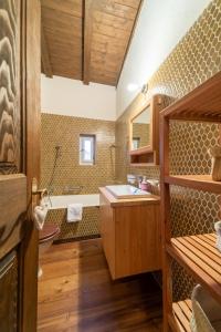 a bathroom with a sink and a toilet and a tub at Chesa Minouche - Celerina in Celerina