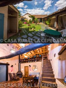 a building with a staircase and a table and chairs at Descubre La Cepedana: Casa rural con encanto en Cogorderos, a solo 10 km de Astorga in Cogorderos