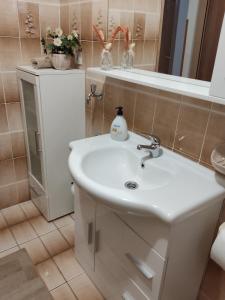 a bathroom with a white sink and a mirror at Apartment Neda in Rabac