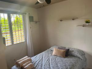 1 dormitorio con cama y ventana en La Casita de Eli, en San Carlos
