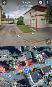un collage de deux photos d'une maison et d'une rue dans l'établissement Apartments in Lazdijai, à Lazdijai