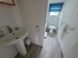 Baño blanco con lavabo y aseo en Cotswold Lodges, en Cirencester