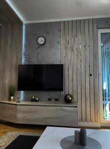 een woonkamer met een flatscreen-tv aan de muur bij Emma Park Lake Emma Parklake in Tuzla
