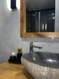 een badkamer met een wastafel en een spiegel bij Emma Park Lake Emma Parklake in Tuzla