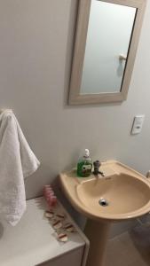 a bathroom with a sink and a mirror at Casa 251 in Pomerode