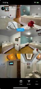 a collage of three pictures of a room with beds at Pousada Jambrero in Caraíva