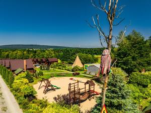 a playground in a park with a tree at Siedlisko Carownica Family & Wellness in Lechów