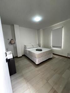 a bedroom with a large bed and a window at Nina´s - Juan Santamaria in Alajuela City