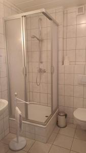 a bathroom with a shower and a toilet at Gasthaus "Garni" Am Viehmarkt in Ummerstadt +32 photos