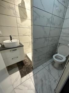 ein Bad mit einem WC und einem Waschbecken in der Unterkunft Appartement mignon in Livry-Gargan