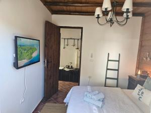 a bedroom with a bed and a tv on the wall at Casa Fuente Hervera in Vega de San Mateo