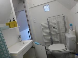 a white bathroom with a toilet and a sink at Le Coucou Rennais in Rennes