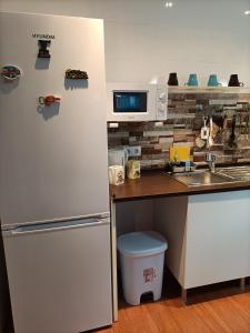 eine kleine Küche mit Kühlschrank und Spüle in der Unterkunft Apartamento Esperanza in Sevilla