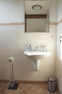 a bathroom with a white sink and a mirror at Apartment Traumzeit mit Balkon in Vorstadtvilla in Dresden