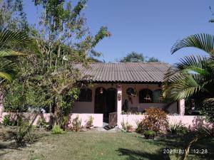 een huis met een palmboom ervoor bij SÍTIO CONQUISTA FELIZ in Nova Iguaçu