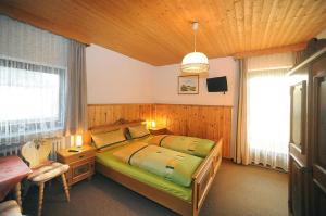 a bedroom with a bed and a desk and a tv at Pension Waldeck in Langdorf im Landkreis Regen
