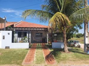ein Haus mit einer Palme davor in der Unterkunft Casa aconchego Luís Eduardo Magalhães in Luis Eduardo Magalhaes