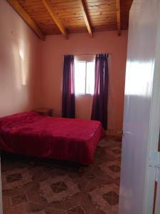 a bedroom with a red bed and a window at ALDAO in Malargüe