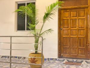 una planta en un jarrón al lado de una puerta en Le Poshe Suite en Pondicherry