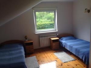 1 Schlafzimmer mit 2 Betten und einem Fenster in der Unterkunft Wypoczynek na Kurpiach in Kadzidło