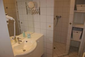的住宿－Wasserrose，浴室配有盥洗盆和带镜子的淋浴