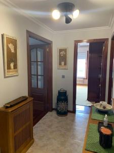 sala de estar con ventilador de techo y 2 puertas en Piso de la pala, en Pontevedra