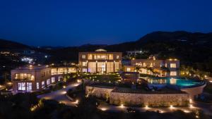 an aerial view of a building at night at Ailla Yalıkavak in Bodrum City