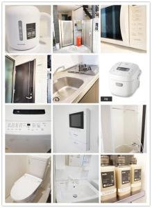 un collage di foto di diversi elettrodomestici in una cucina di Private Hotel Summer 102 a Tokyo