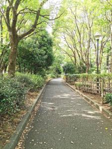 una strada in un parco alberato e una recinzione di Private Hotel Summer 102 a Tokyo