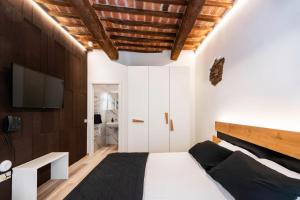 een slaapkamer met een bed en een flatscreen-tv bij Affittacamere La Rocca Campiglia in Campiglia Marittima