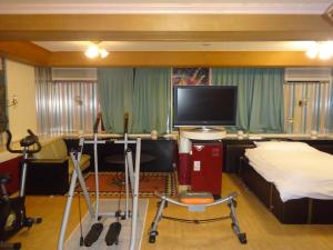 1 dormitorio con 1 cama y TV de pantalla plana en HOTEL Z23, en Tsu