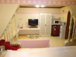 sala de estar con cama y TV en una habitación en HOTEL Z23, en Tsu