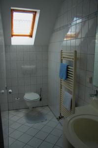 LieskauにあるWerners Landgasthausのバスルーム(トイレ、洗面台付)、窓が備わります。