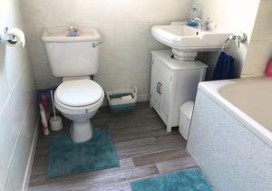 Scardroy Falkirk - 3 Bedroom Apartment في فالكيرك: حمام مع مرحاض ومغسلة وحوض استحمام