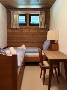 una camera con letto, tavolo e scrivania di Panorama View Apartments Nassfeld a Hermagor
