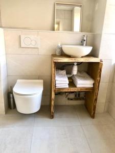 een badkamer met een wit toilet en een wastafel bij Le terracotta Central - lumineux in Saint-Étienne