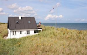 a person standing on the roof of a house on the beach at Lovely Home In Strandby With Wifi in Strandby