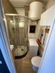 La salle de bains est pourvue d'une douche et de toilettes. dans l'établissement Quartier Latin Paris, à Paris