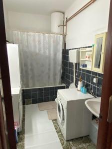 Apartmani Djurisic في مويكوفاتش: حمام صغير فيه غسالة ملابس