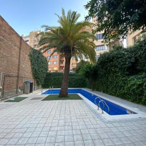 una palma in un cortile con piscina blu di Homenfun Barcelona Paseo de Gracia Diagonal a Barcellona