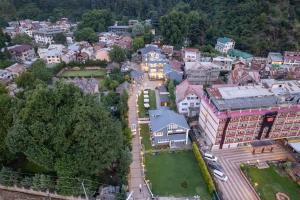 an aerial view of a small town with buildings at Hotel Grand Boulevard Dal Lake View Srinagar in Srinagar