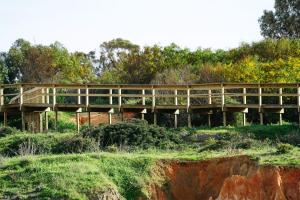 a wooden bridge on top of a hill at Carvi Beach Hotel in Lagos