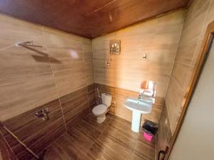 a small bathroom with a toilet and a sink at Aladdin Camp in Nuweiba