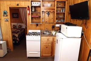 a kitchen with a stove and a sink in a room at Lazy R Cottages- 1 apts in Estes Park