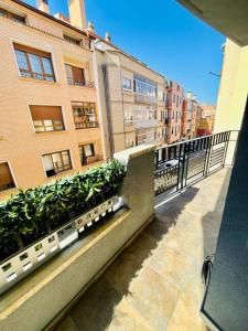 a balcony with plants on the side of a building at La Casa del Rock in Aranda de Duero