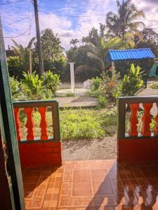 eine offene Tür mit Gartenblick in der Unterkunft Cabaña Playa Ladrilleros in Playa Ladrilleros