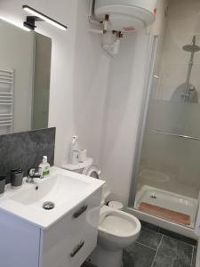 a bathroom with a sink and a toilet and a shower at Pied à terre professionnel au coeur de "Beauzelle Activity" in Beauzelle