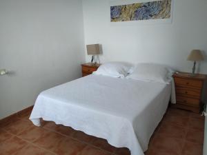 una camera con un letto bianco con due cuscini di Casa Puerto de la Estaca a Puerto de la Estaca