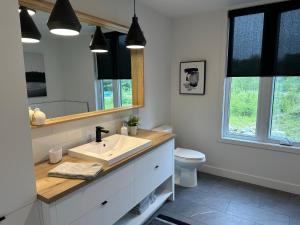een badkamer met een wastafel en een toilet bij Le Joford in Orford