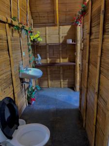 ein Bad mit einem WC und einem Waschbecken in der Unterkunft Hotel la Isla campestre in Villavieja